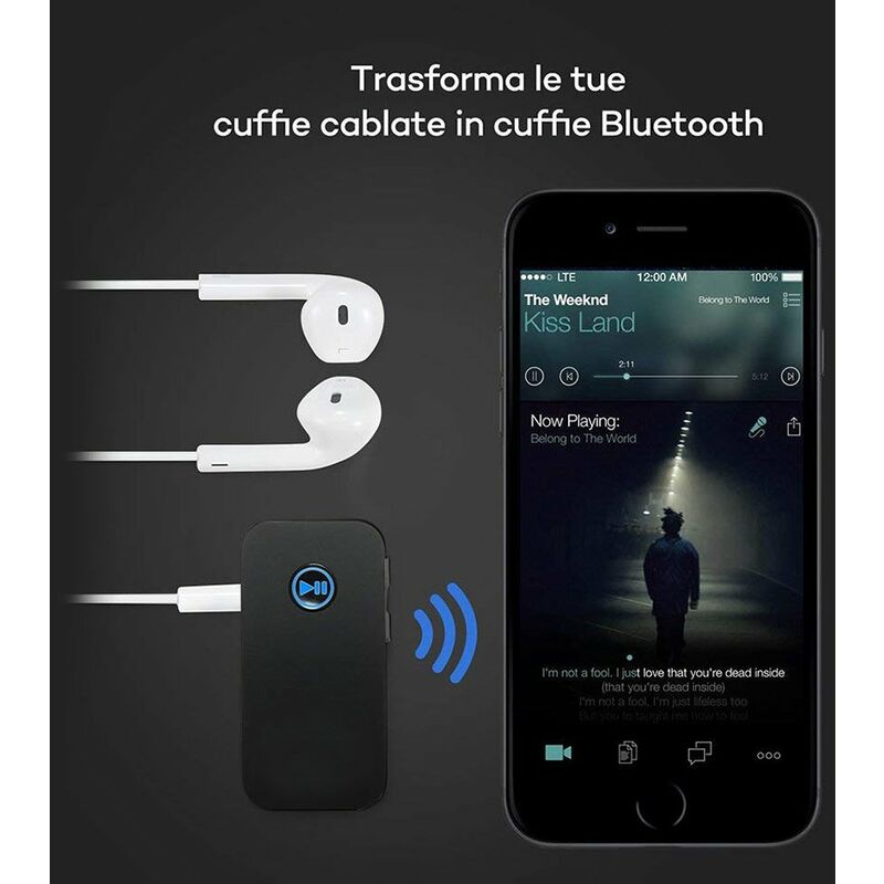 Ricevitore Bluetooth 4.1 Adattatore Wireless Audio Portatile con Microfono  Stereo Auto Casa con 3,5 mm AUX