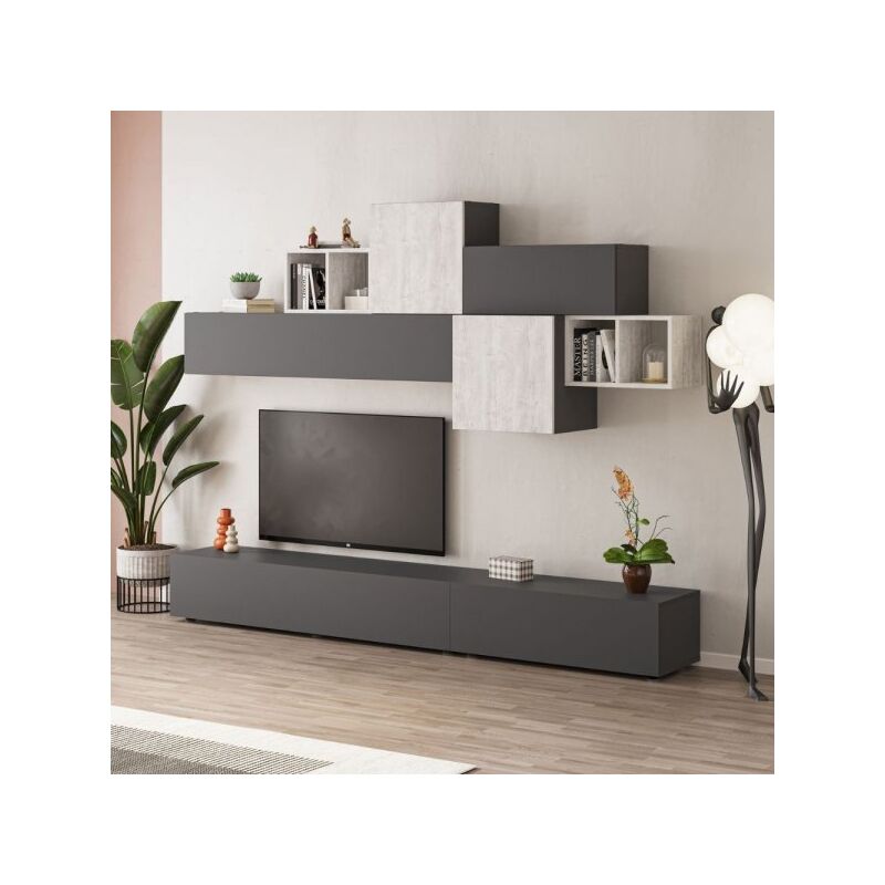 Parete attrezzata Tromen 260 cm. antracite e bianco vintage MTV234478