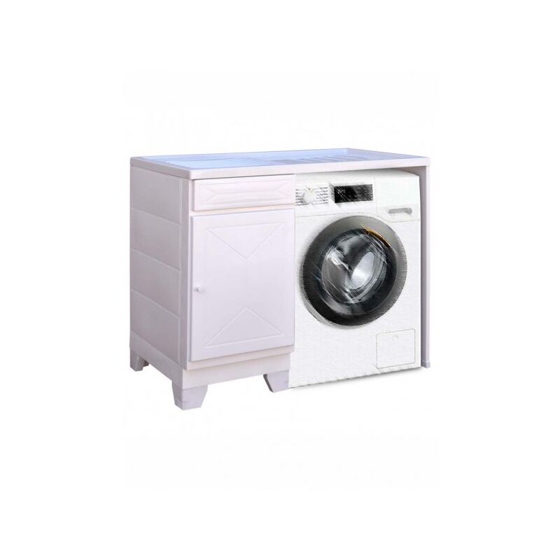 Mobile Lavatoio Lavatrice 109x60 Cm In Pvc Bianco Con Vasca Lavapanni A Destra 84397833