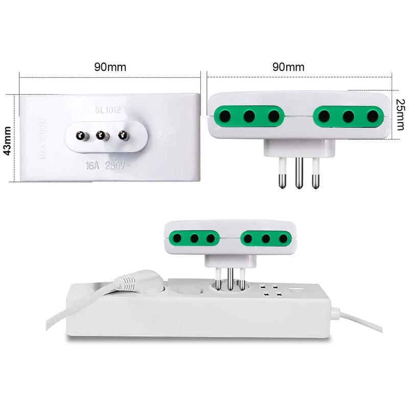 XX-EZ05 - Prese elettriche - - adattatore quadruplo salvaspazio Adattatore  italiano 16 A - 4 prese tipo L