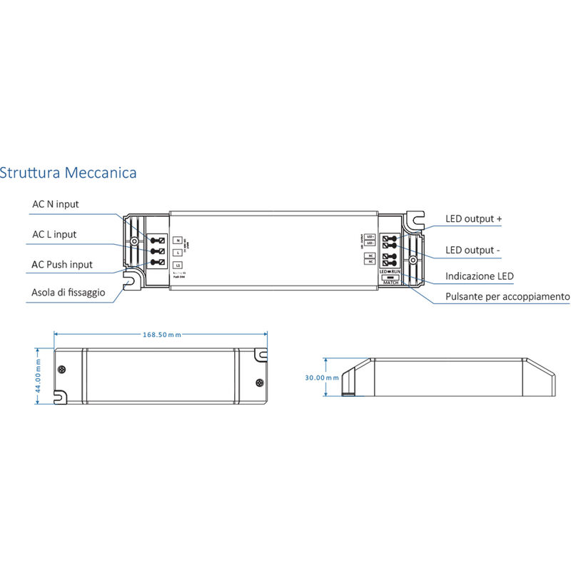 Alimentatore Dimmerabile CV 24V 40W Con Pulsante N.O. e Telecomando