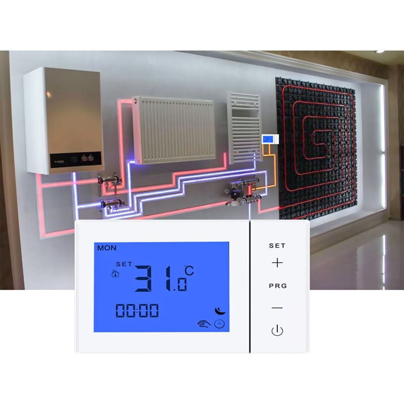 Termostato Con Display LCD Tasti Touch Rettangolare Standard 503 Programma  Settimanale Per Caldaia A Gas Alimentato Con 2 Batterie AA