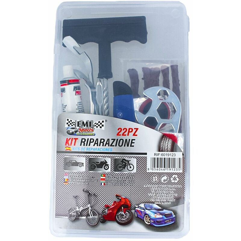 Kit Riparazione Gomme Auto Moto Bici Da 22 Pezzi - Led Mauro Mania