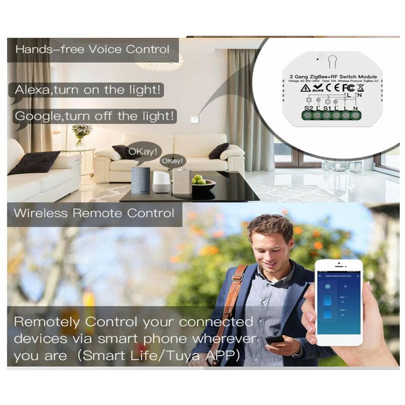 Mini Interruttore Intelligente Smart WIFI + RF433 10A 220V Compatibile Con   Alexa e Google Home