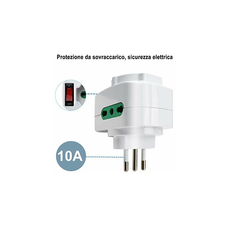 Adattatore Triplo Con Interruttore Spina 10A 2 Prese 10/16A Bipasso + 1  Presa Schuko 250V Bianco XSL1080