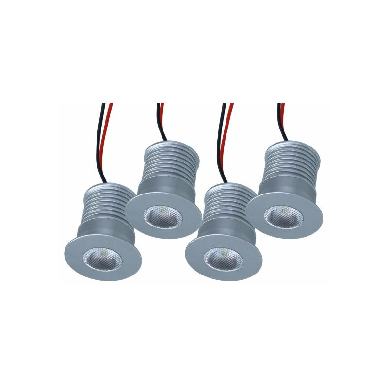 4 PZ Mini Faretto Led Da Incasso 1W DC 12V Caldo 3000K Carcassa Argento  Angolo 30