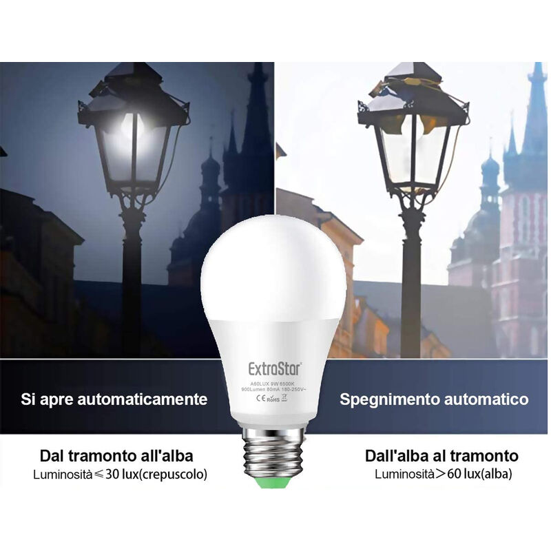 Lampadina Led crepuscolare 9w V-TAC con sensore luce si accende al buio  FREDDA