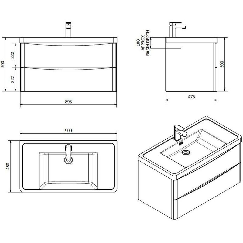 Mobile bagno sospeso Lesina bianco lucido 90x48x55