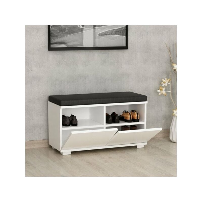 Scarpiera con pouff Dragoshoe bianco nero