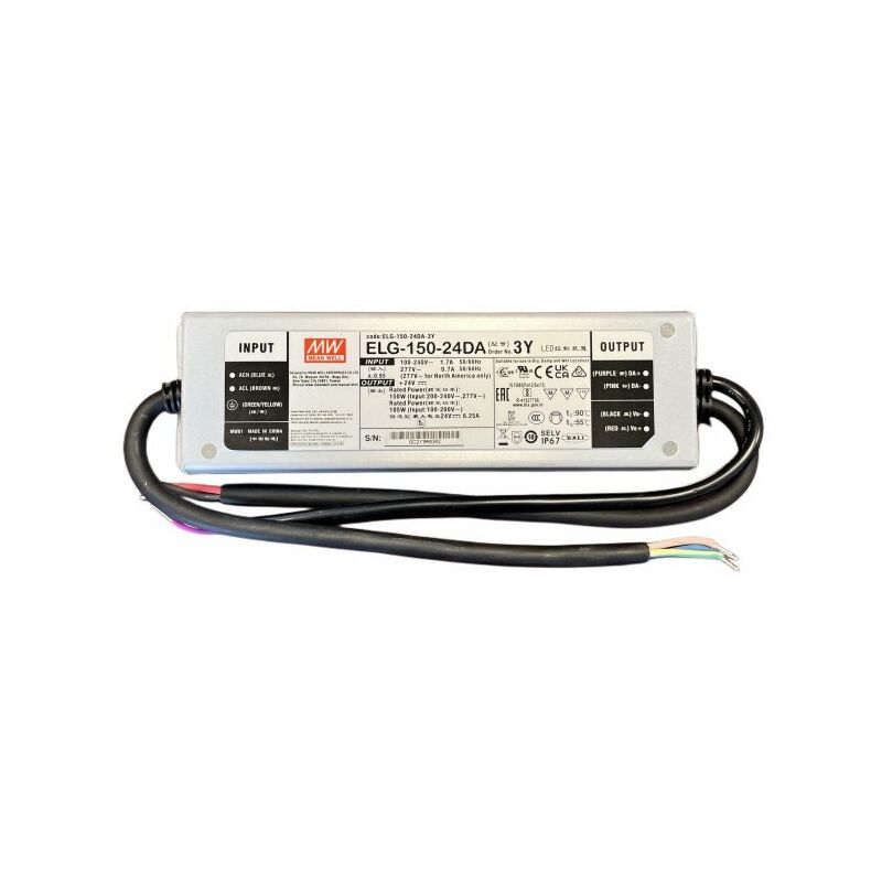 MeanWell ELG-150-24DA-3Y Alimentatore Dimmerabile DALI IP67 150W 24V 6,25A  Input 220V e 110V