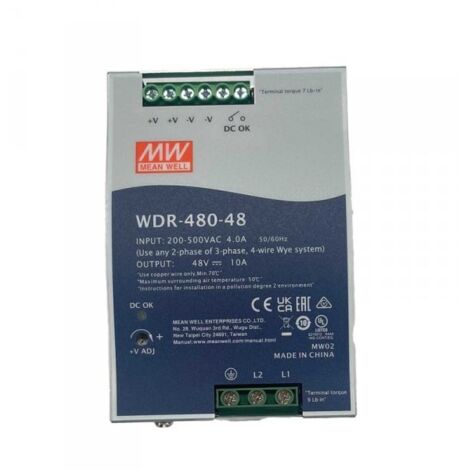 MW MEAN WELL WDR-480-48 Alimentatore Slim DIN Rail 480W 48V 10A Input 180-550V