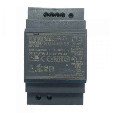 MW MEAN WELL HDR-60-15 Trasformatore Rotaia Industriale 15V 4A 60W Barra Guida DIN Rail Power Supply Universale