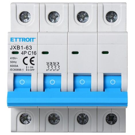 ETTROIT Interruttore magnetotermico 4P 16A C16 380V 6Ka 4 Moduli DIN JX141660