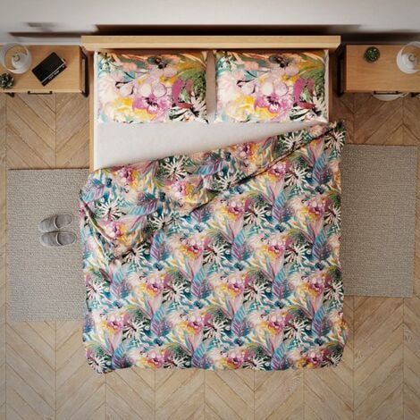 Set lenzuola AVERI colore turchese stampato motivi floreale stile tropicale  160x200+70x802 AmeliaHome