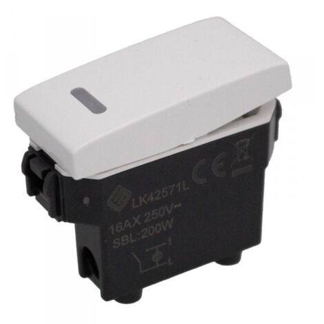 Interruttore Unipolare 1P 16A Con Indicatore Luce Led Colore Bianco Compatibile Con Bticino Living e Vimar Plana