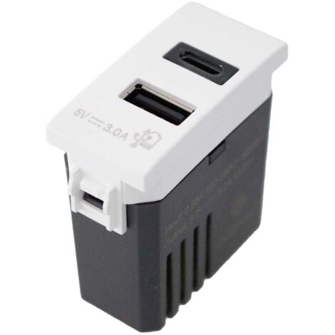 Modulo Presa Caricatore USB 5V 3A  USB-A + USB-C Colore Bianco Compatibile Con Bticino Living e Vimar Plana