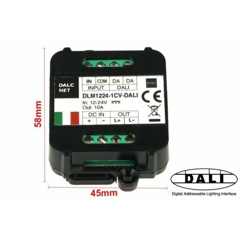 Dalcnet DLM1224-1CV-DALI Led Dimmer Bus DALI 12V 24V 10A Pulsante N.O. 0/1-10V Potenziometro
