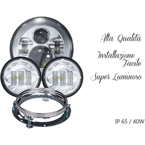 Faro Led 7 Pollici 40W Headlight Proiettore + 2 Luci Led 4,5 Pollici 30W Fendinebbia Compreso Staffa di Fissaggio Per Moto Harley Davidson (1/3)