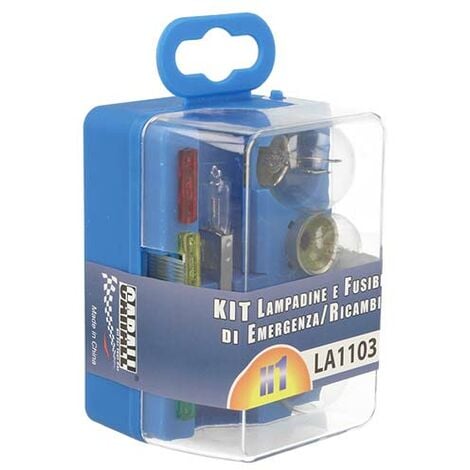 KIt Emergenza Auto con set Lampadine Fari e Fusibili di Ricambio Corda e  Guanti