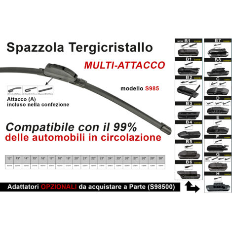 Spazzola Tergicristallo Auto Universale S985 30'' 750mm 16 Attacchi Opzionale