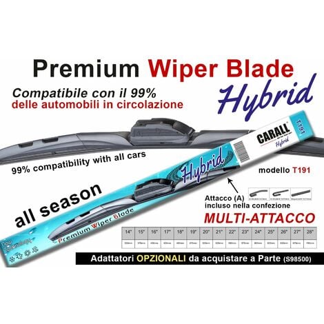 Spazzola Tergicristallo Ibrida CARALL T191 Hybrid 14 Pollici 350mm  Universale Con 16 Attacchi Opzionale