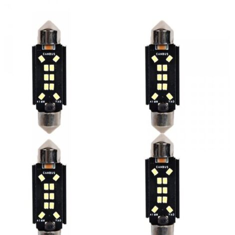 4 Pezzi Lampada Led Siluro 41mm Canbus T11 SV8.5 C5W C10W 10 SMD 2016 12V 24V 2.5W 380lm Bianco 6500K per Auto e Camion