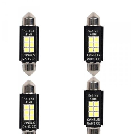 4 Pezzi Lampada Led Siluro 41mm Canbus T11 SV8.5 C5W C10W 6 SMD 3030 12V 24V 2.5W 300lm Bianco 6500K per Auto e Camion