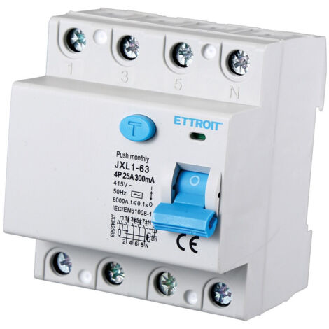 ETTROIT interruttore Differenziale Puro salvavita 4P 25A 300mA 380V 6KA - JX342563