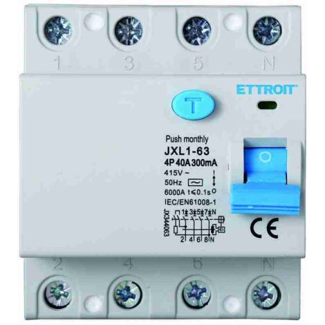 ETTROIT Interruttore Differenziale Puro salvavita 4P 40A 300mA 380V-6KA - JX344063