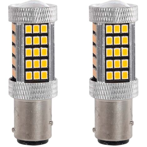 2 Pezzi Lampada LED BAZ15D S25 P21/5W 66 SMD 2835 12V 24V 300lm 4W/1.5W Doppio Filamento Ambra Piedi Sfalsati 55mm 360°