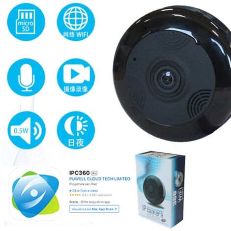 Telecamera WiFi 360° Fisheye HD 960p 2MP Telecamera di Sorveglianza Stanza Bimbo Salotto Interno Audio Bidirezionale Riproduzione Video