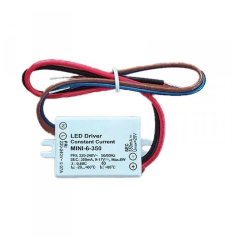 Mini Led Driver IP65 Corrente Costante 350mA 9V-17VDC 6W 48X38X21mm