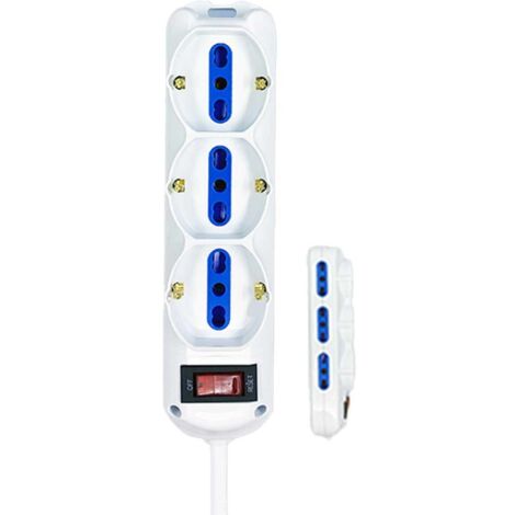 Multipresa Ciabatta Elettrica a 9 Posti 6 Prese 10A/16A + 3 Presa 10A/16A Bipasso Schuko con Interruttore e Spina 10A Cavo 1.5m Bianco