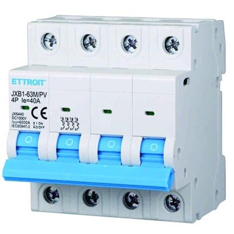 Interruttore Magnetotermico Fotovoltaico 4P DC 1000V 40A 6kA Occupa 4 Moduli DIN Ettroit JX6440