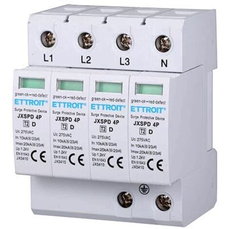 Scaricatore di sovratensione 220V Tipo T2 4 Poli 275V 10kA-20kA Occupa 4 Moduli DIN Ettroit JX5410