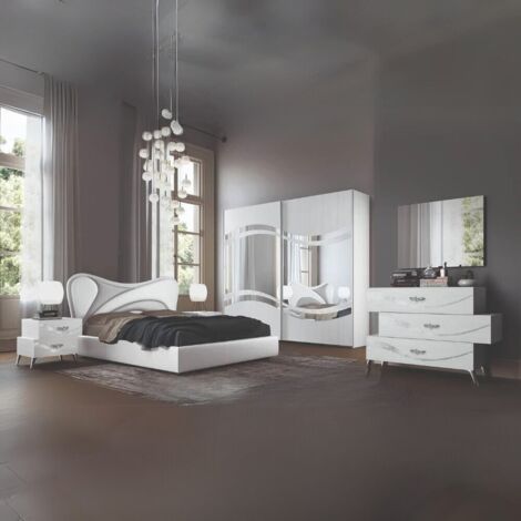 Camera da letto Delia bianco frassinato con decorazioni argento