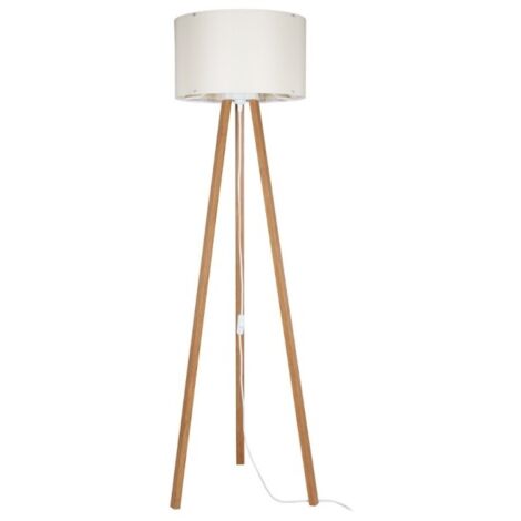 Lampada da terra treppiede rovere con paralume tessuto crema - Piko