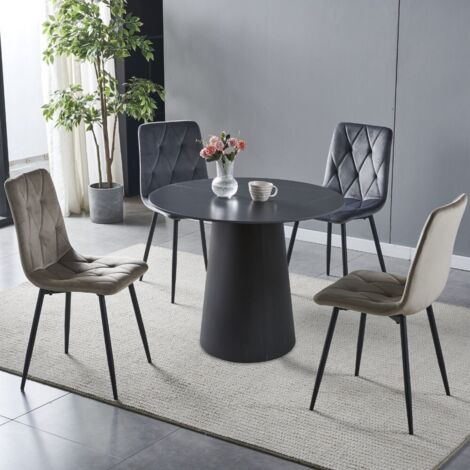 Tavolo da pranzo rotondo con effetto marmo, design moderno con struttura in metallo, tavolo da cucina