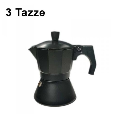 Caffettiera Moka in Alluminio Antiscivolo e Resistente Adatta a Tutti i Tipi di Piano Cottura Escluso Piano ad Induzione 3 Tazze Nero