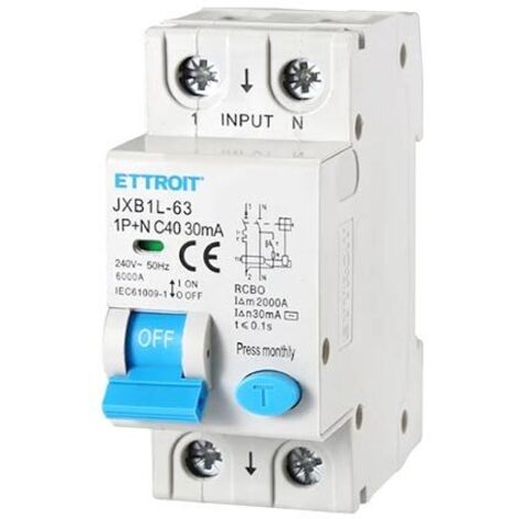ETTROIT Magnetotermico differenziale 1P+N 40A 6kA 30mA 220V occupa 2 Moduli DIN Ettroit JX274061
