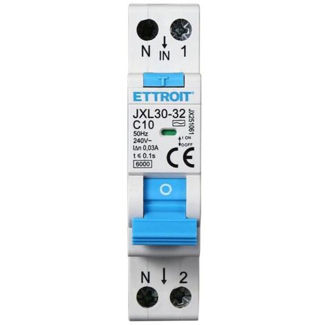 ETTROIT Interruttore Magnetotermico Differenziale 1P+N 10A 30mA 220V-6KA JX251061