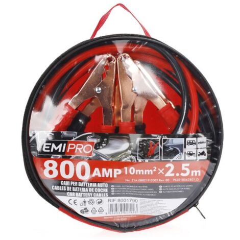 Kit Cavi Per Avviamento Batteria 800 Ampere Per Soccorso Emergenza Auto Moto Sezione Rame 10mmq 2,5 Metri