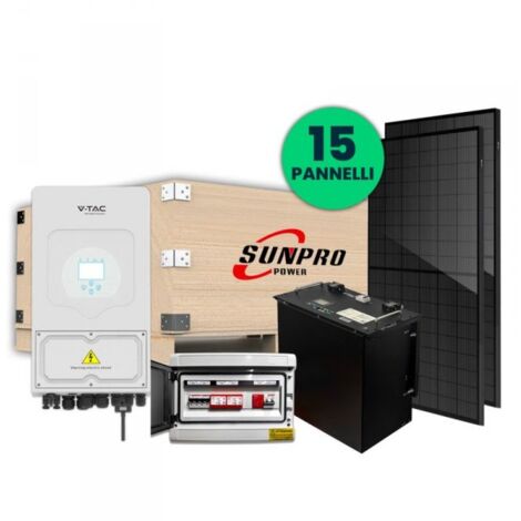 KIT Fotovoltaico Monofase Completo 6KW Con 15 Moduli 410W Batteria 10KWh, Batteria di Accumulo 9.6kWh, Inverter Ibrido 6kW, Quadro AC/DC Monofase 6kW 2 Stringhe 2 MPPT