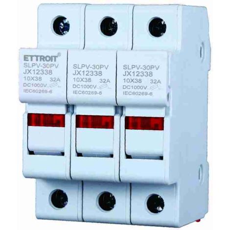 Portafusibile Modulare DC Fotovoltaico 3P 3M D10X38mm 32A DC 1000V IP20 IEC60269-6