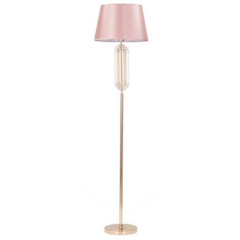 Lampada da terra "Ovy" in metallo color oro e tessuto colore rosa per interni