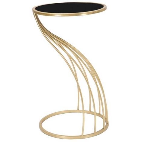 Tavolino porta telefono "Flush" struttura in ferro color oro e vetro per interni -Ø 35 x 60 cm (1/5)