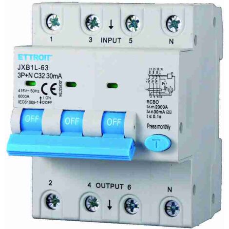 ETTROIT JX263264 Magnetotermico Differenziale 3P+N 32A 30mA 380V-6KA CLASSE A