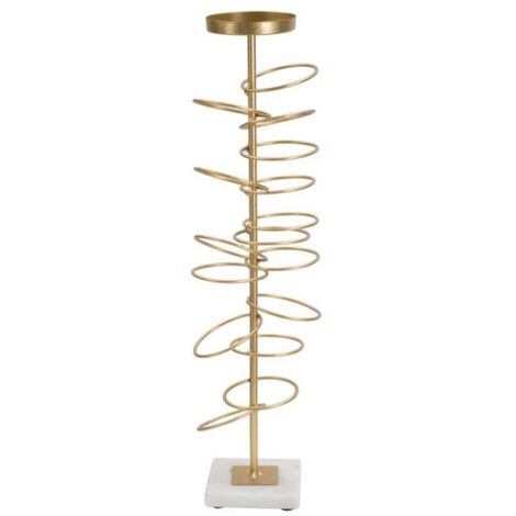 Porta candela con anelli struttura in metallo color oro e marmo per interni -14 x 50 cm (1/5)