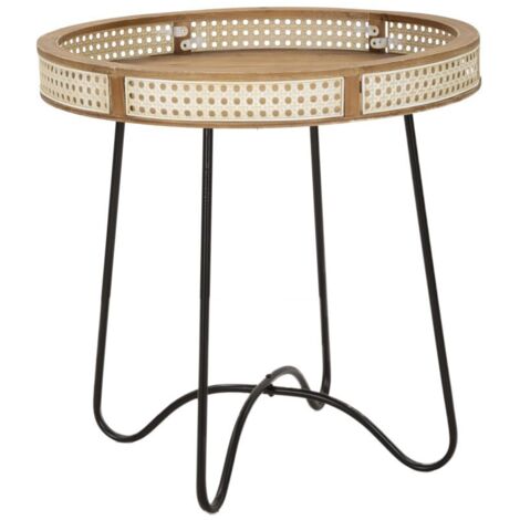 Tavolinetto "Fuji" struttura in metallo ripiano in legno per interni -Ø 60 x 60 cm (1/5)