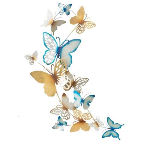 Pannello decorativo farfalle da muro in ferro per decorazioni ambienti -Oro/Celeste (1/5)